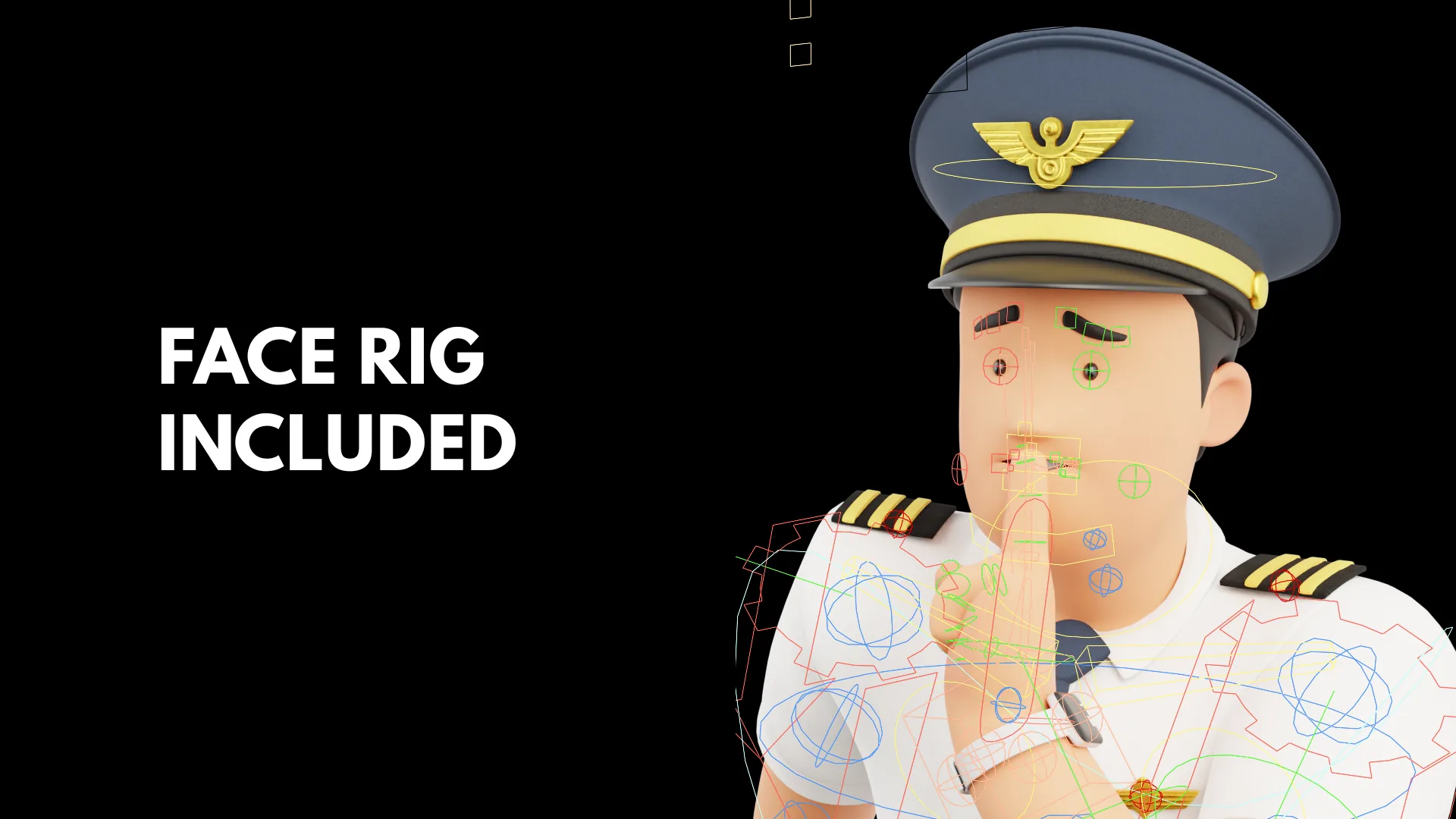 Cartoon Pilot facial rig included Blender control preview