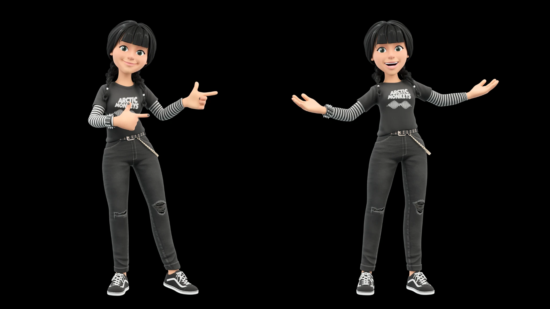 Cartoon Rocker Teen pointing full-body character pose