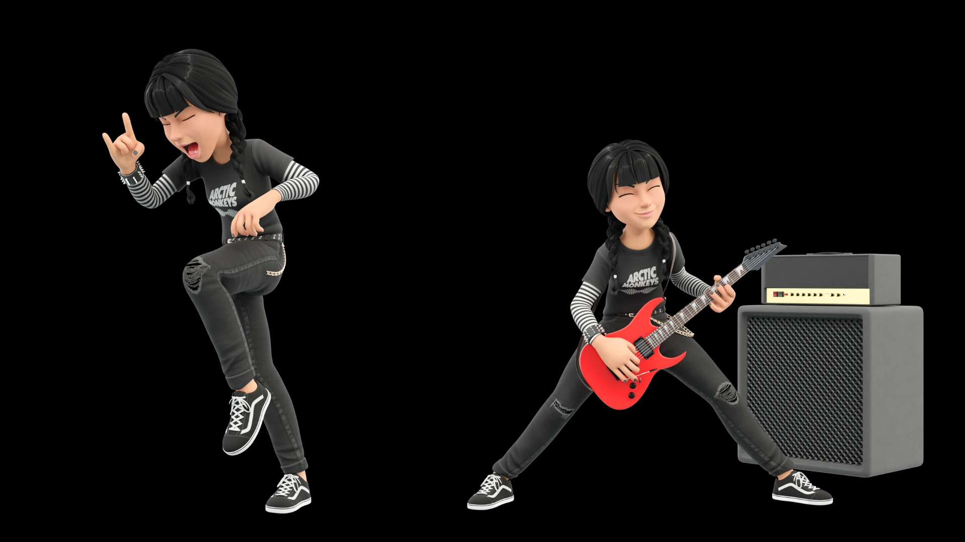 Cartoon Rocker Teen energetic full-body character pose