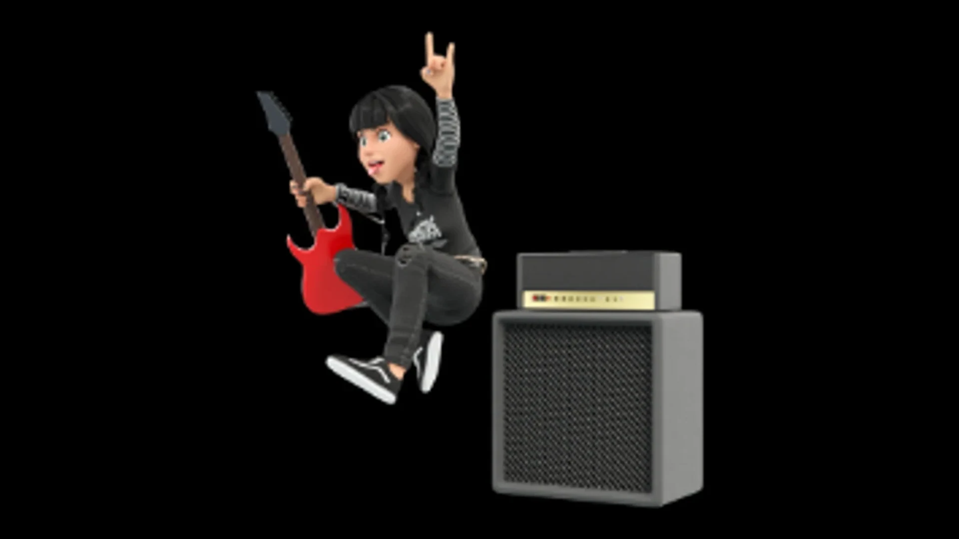 Cartoon Rocker Teen jumping beside a guitar amplifier
