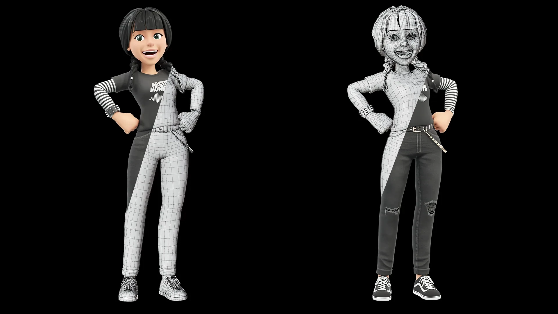 Cartoon Rocker Teen low-poly quad mesh inspection preview