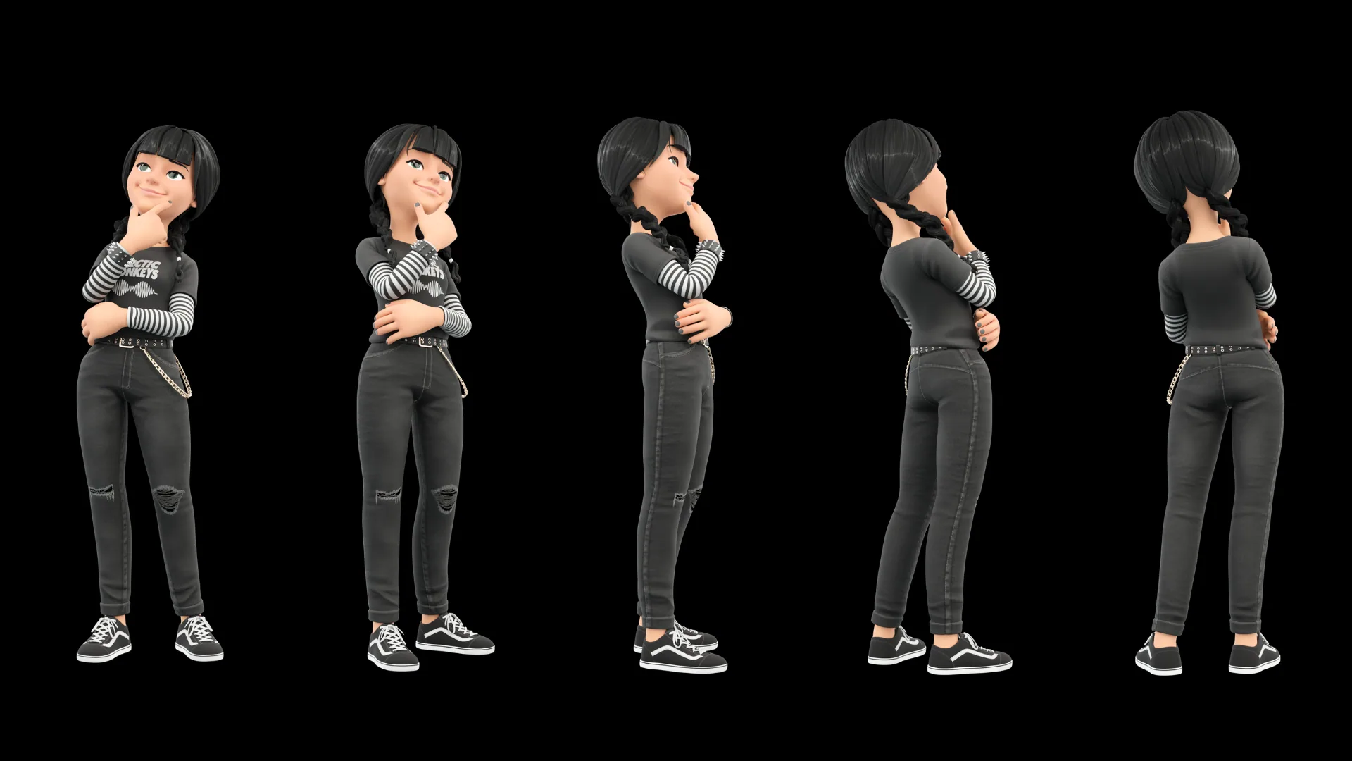 Cartoon Rocker Teen rendered turnaround