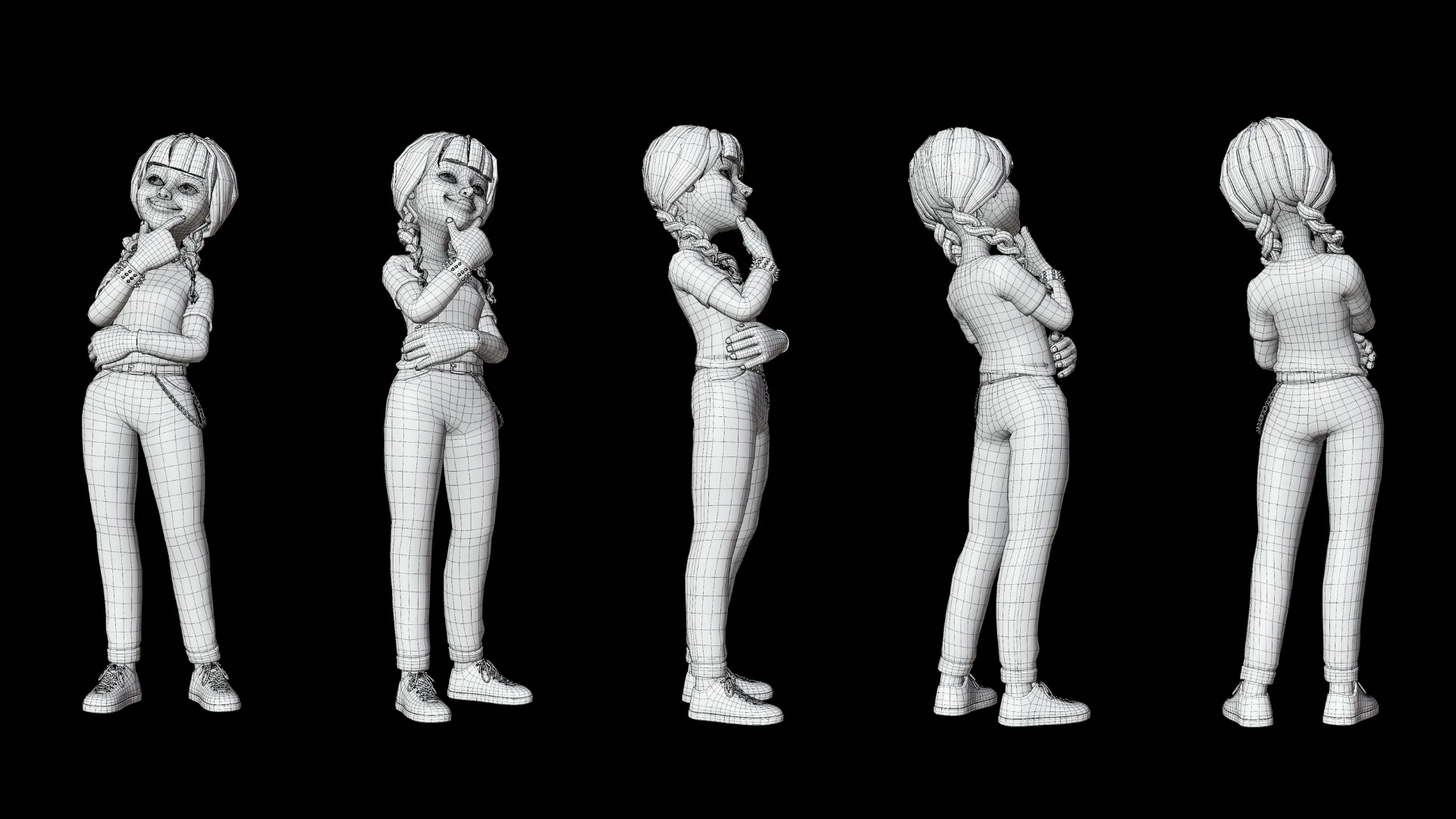 Cartoon Rocker Teen wireframe topology preview