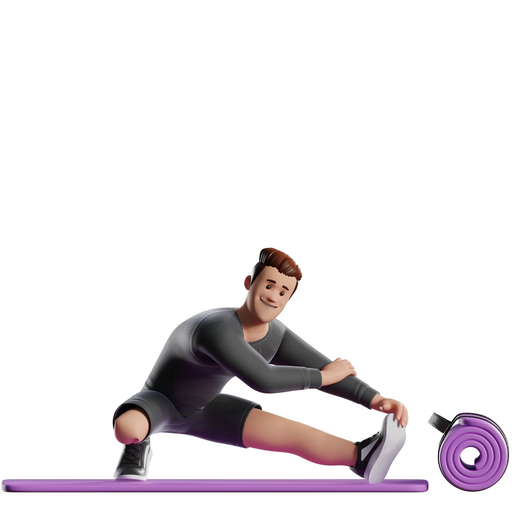 Fitness Man pose preview seated leg stretch on yoga mat