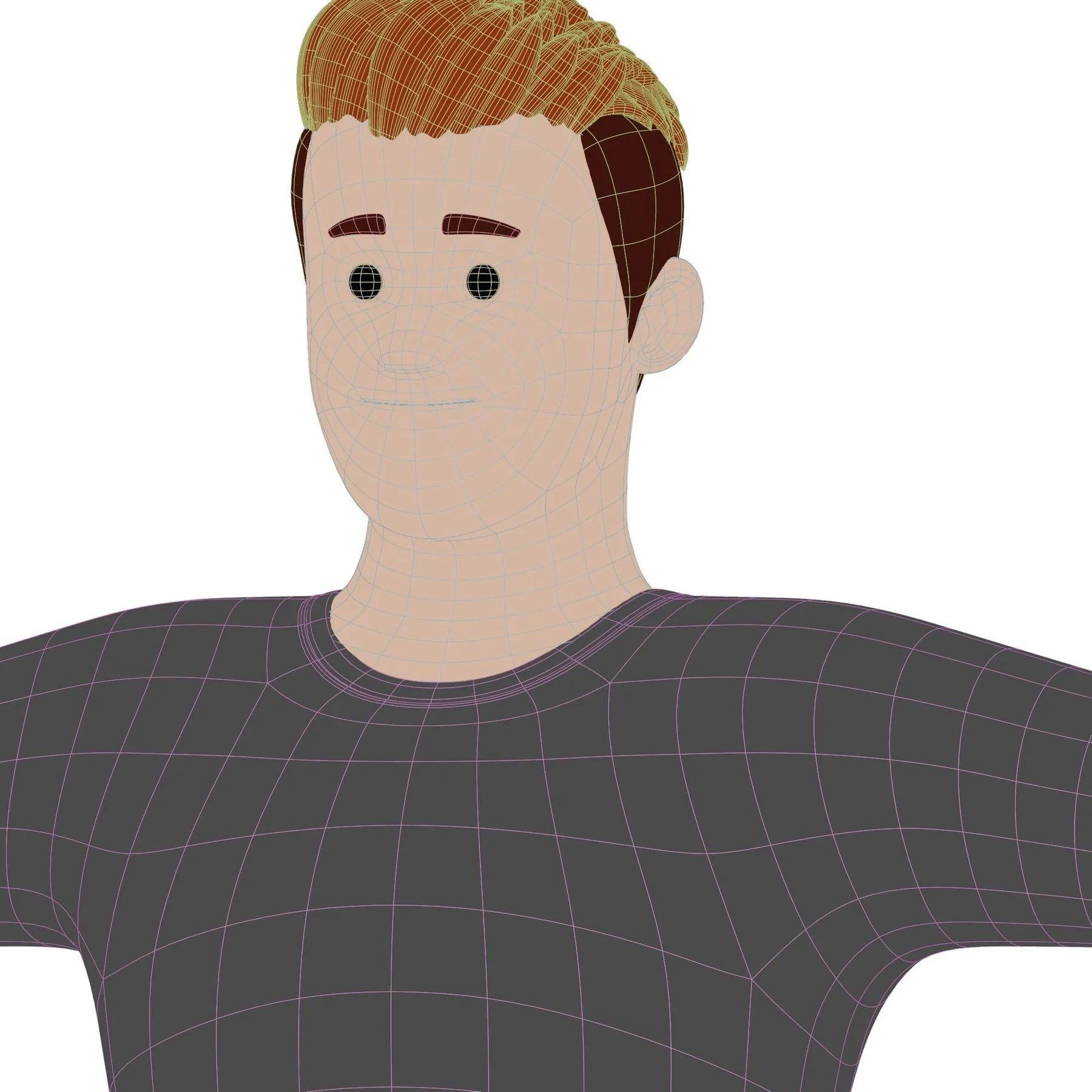 Fitness Man mesh preview wireframe face hair and shoulders three quarter