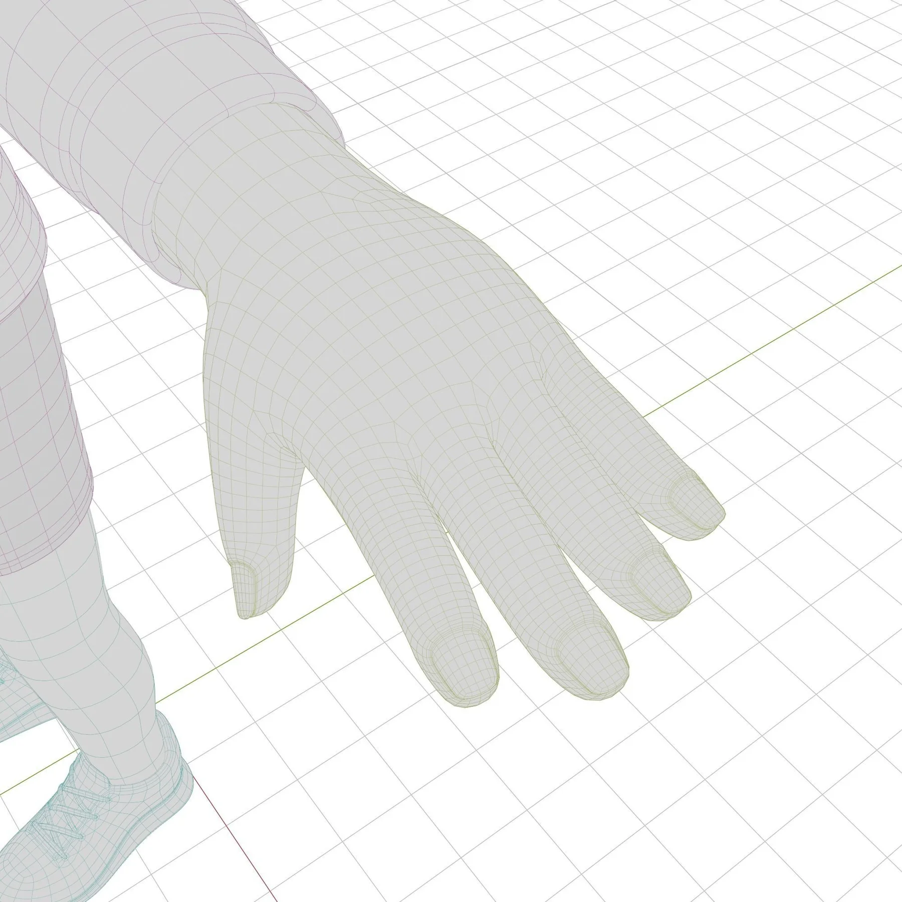 Fitness Man mesh preview wireframe hand and fingers close up