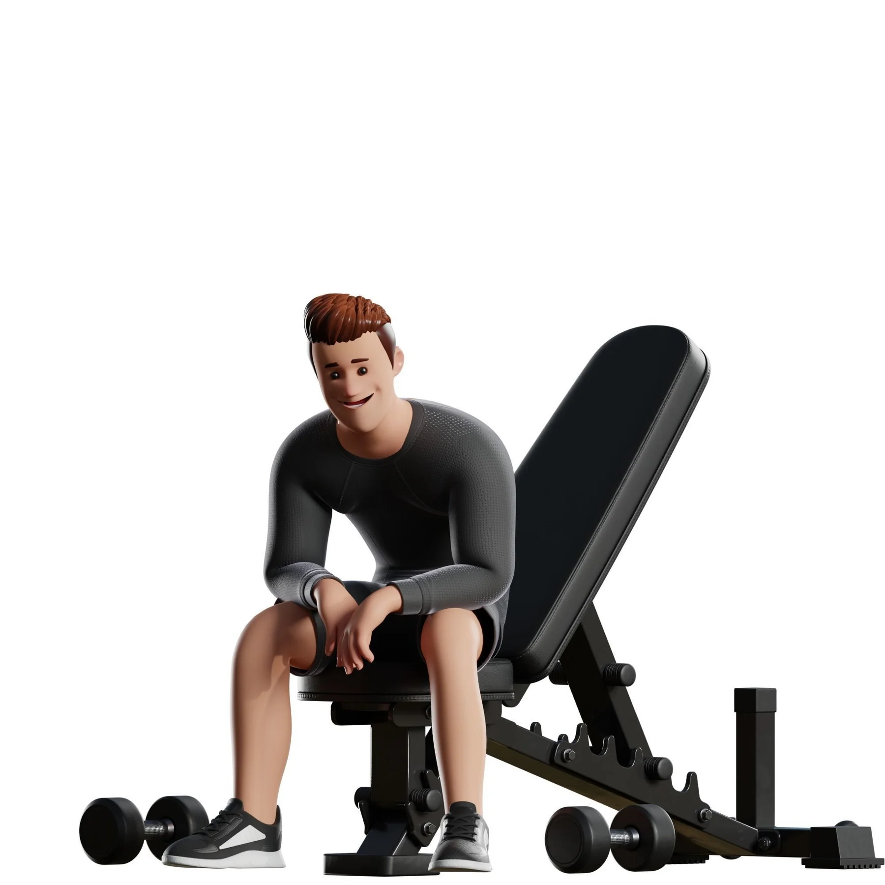 Fitness Man pose preview seated rest on bench with dumbbells