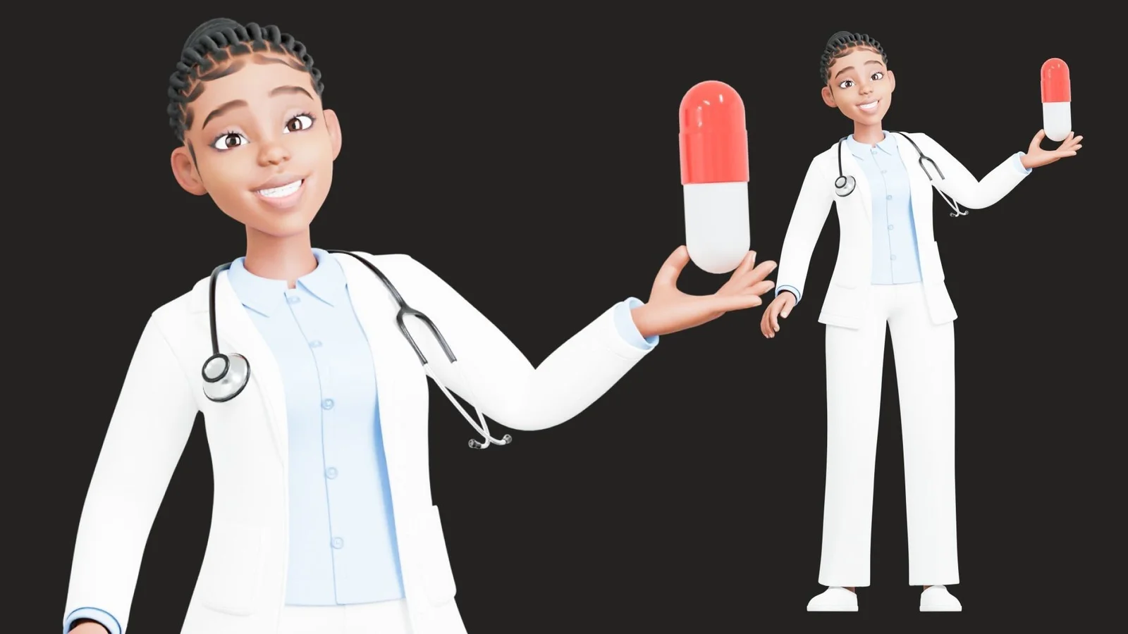 Black Female Doctor: pose preview doctor presenting large capsule