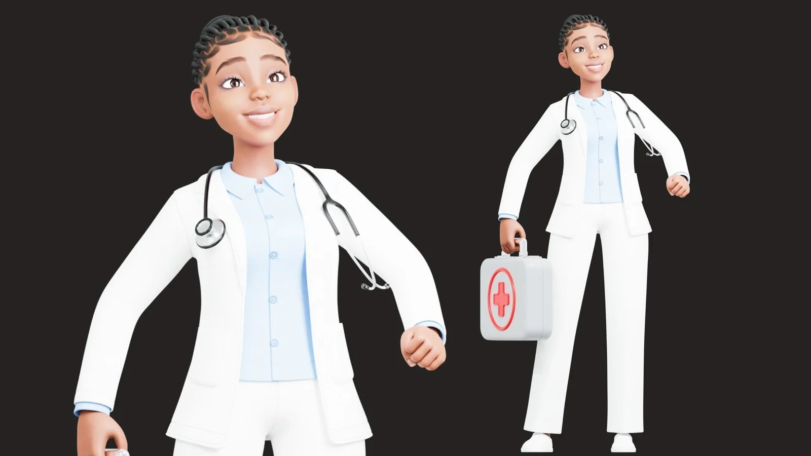 Black Female Doctor: pose preview doctor carrying first aid kit