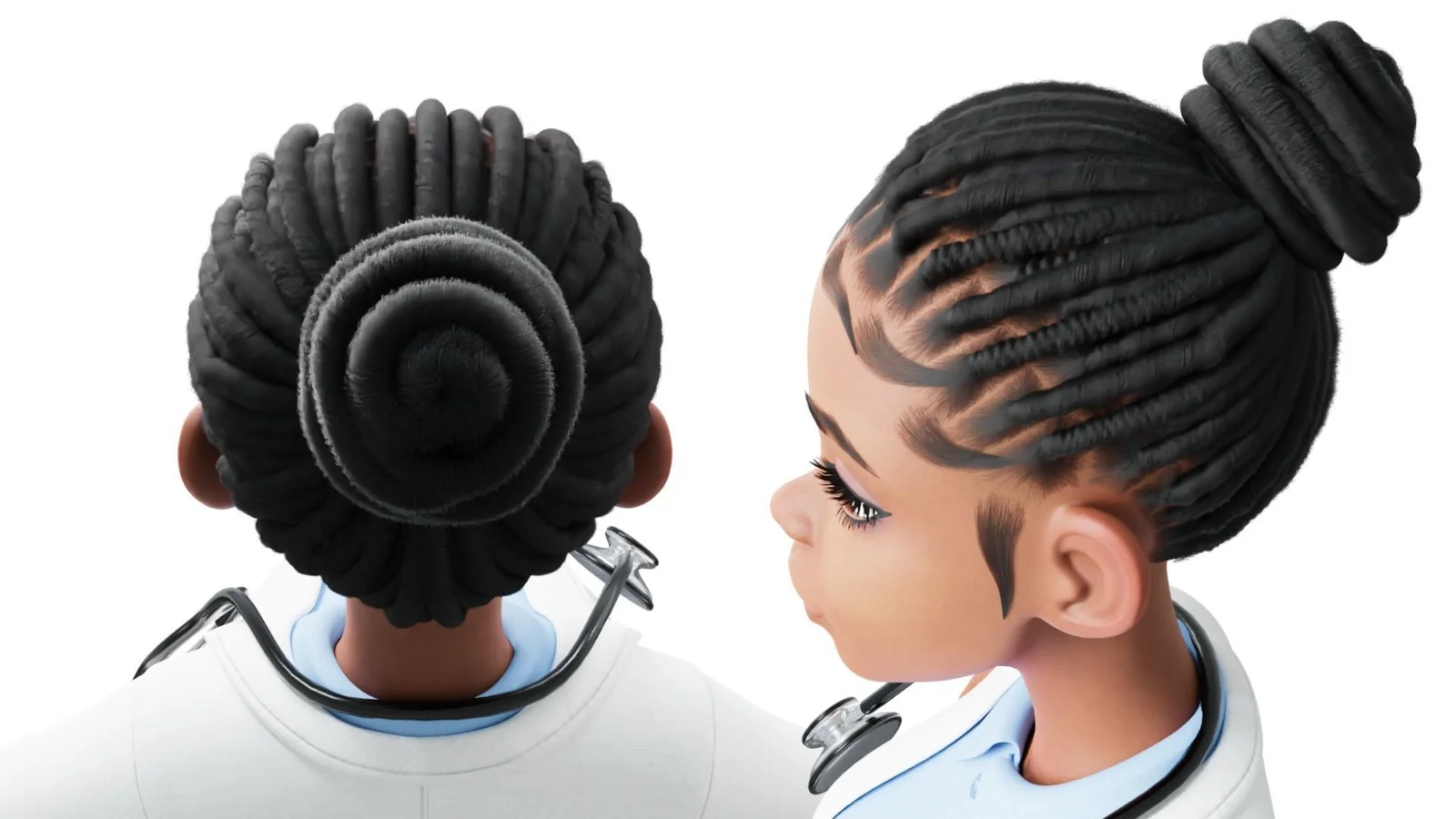 Black Female Doctor: hair detail preview braided bun back and side