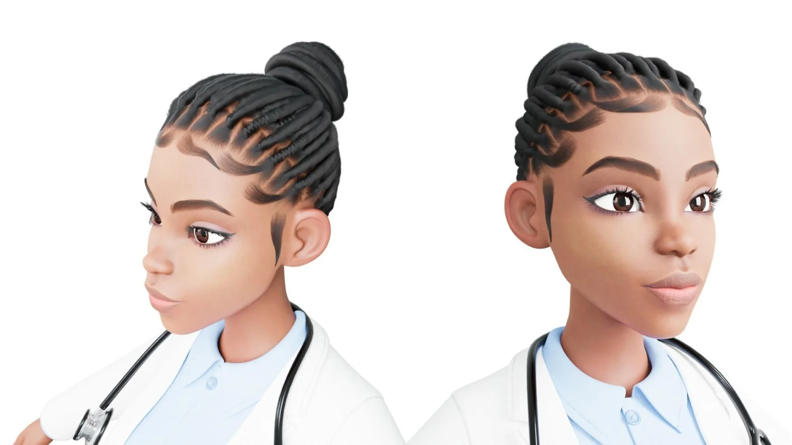 Black Female Doctor: face and hair detail preview three quarter views
