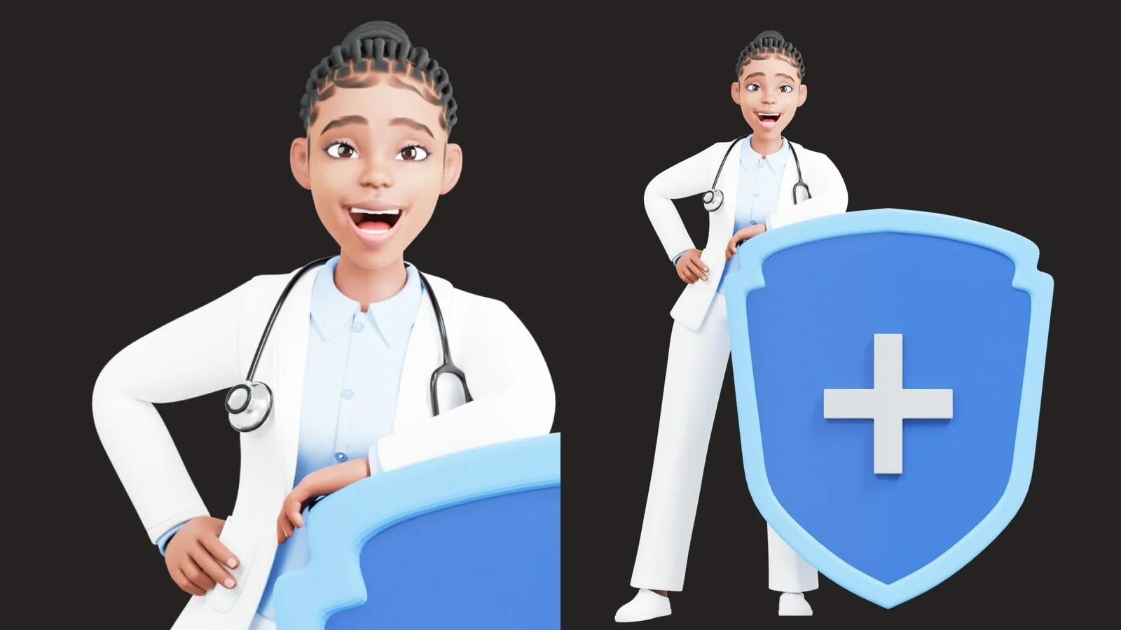 Black Female Doctor: pose preview doctor with medical shield