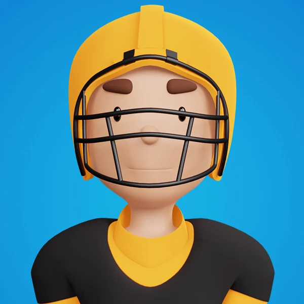 Jugador de fútbol americano de estilo cartoon de Fit Body con casco amarillo