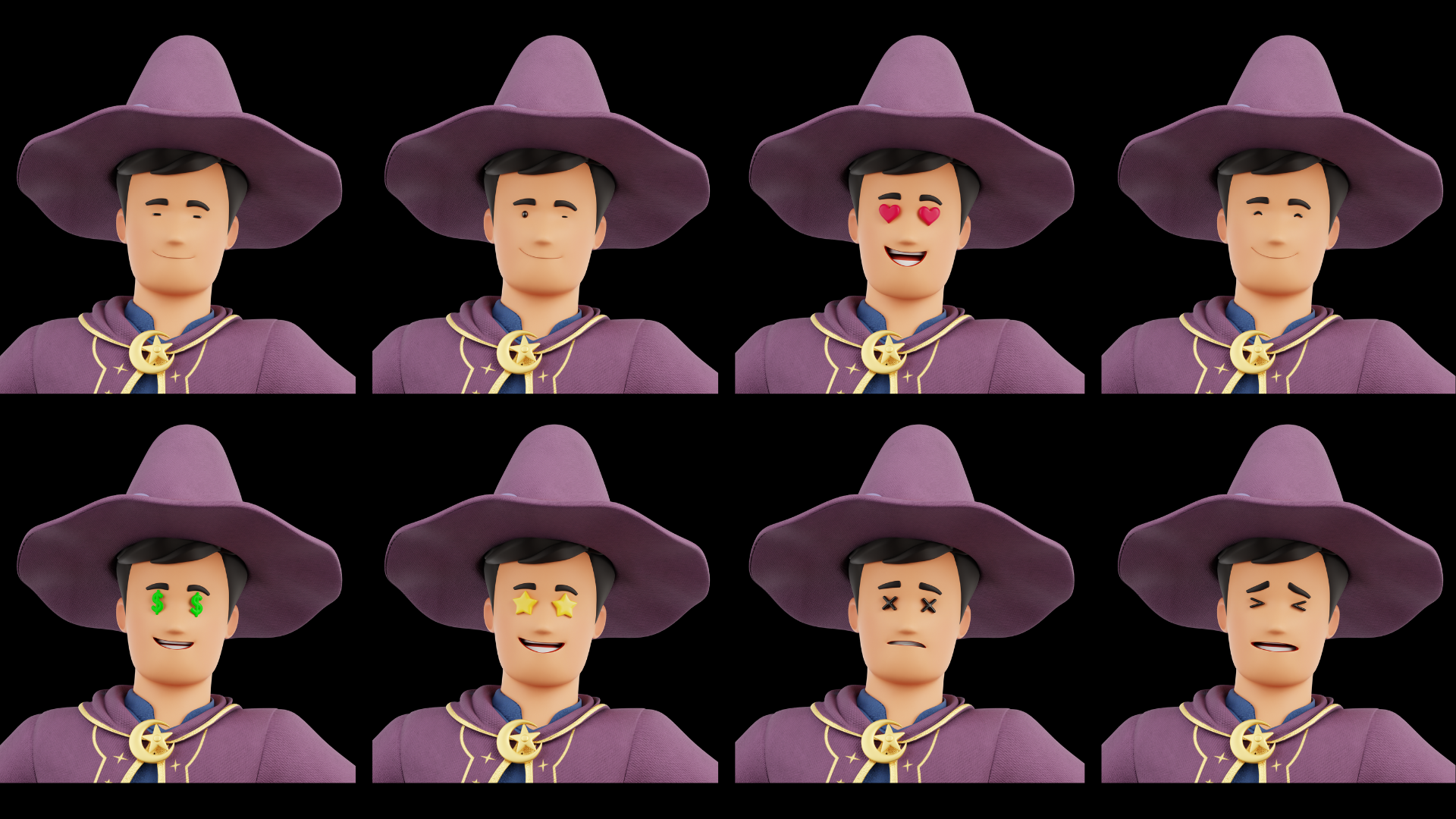 Cartoon Wizard different eye types preview sheet