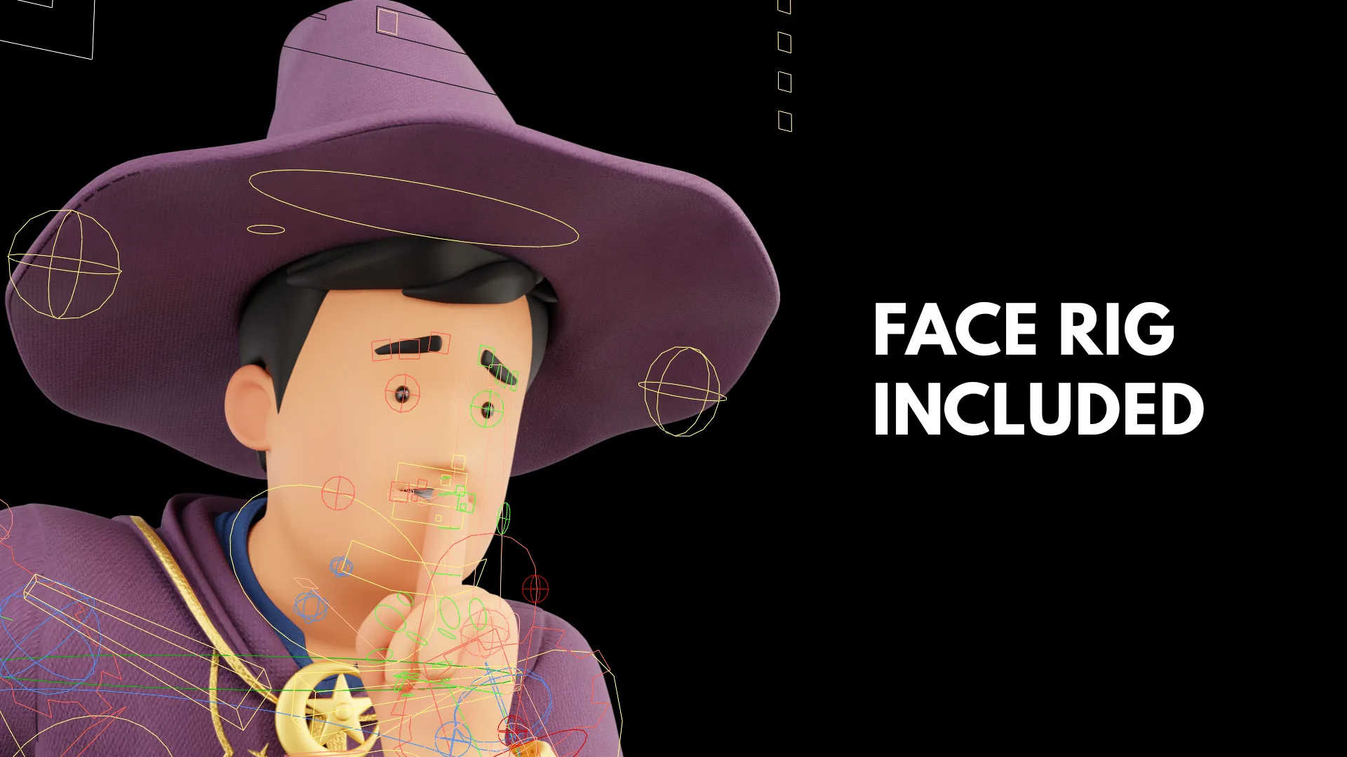 Cartoon Wizard facial rig included Blender preview
