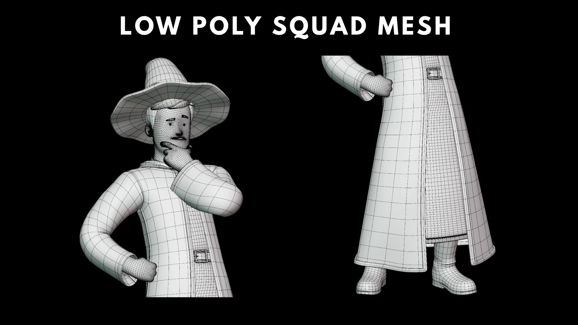 Cartoon Wizard low-poly quad mesh preview