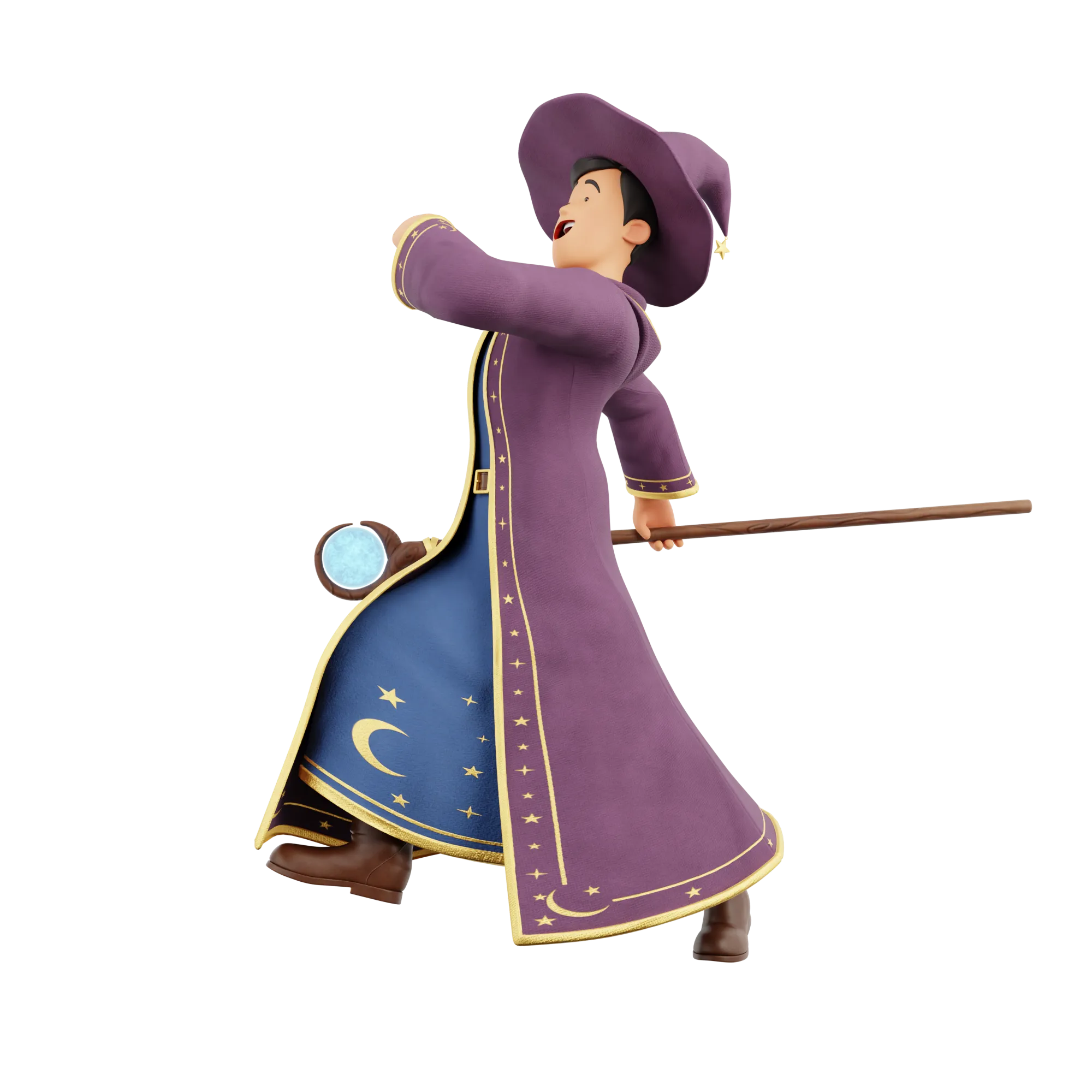 Cartoon Wizard pose 19 side view with staff
