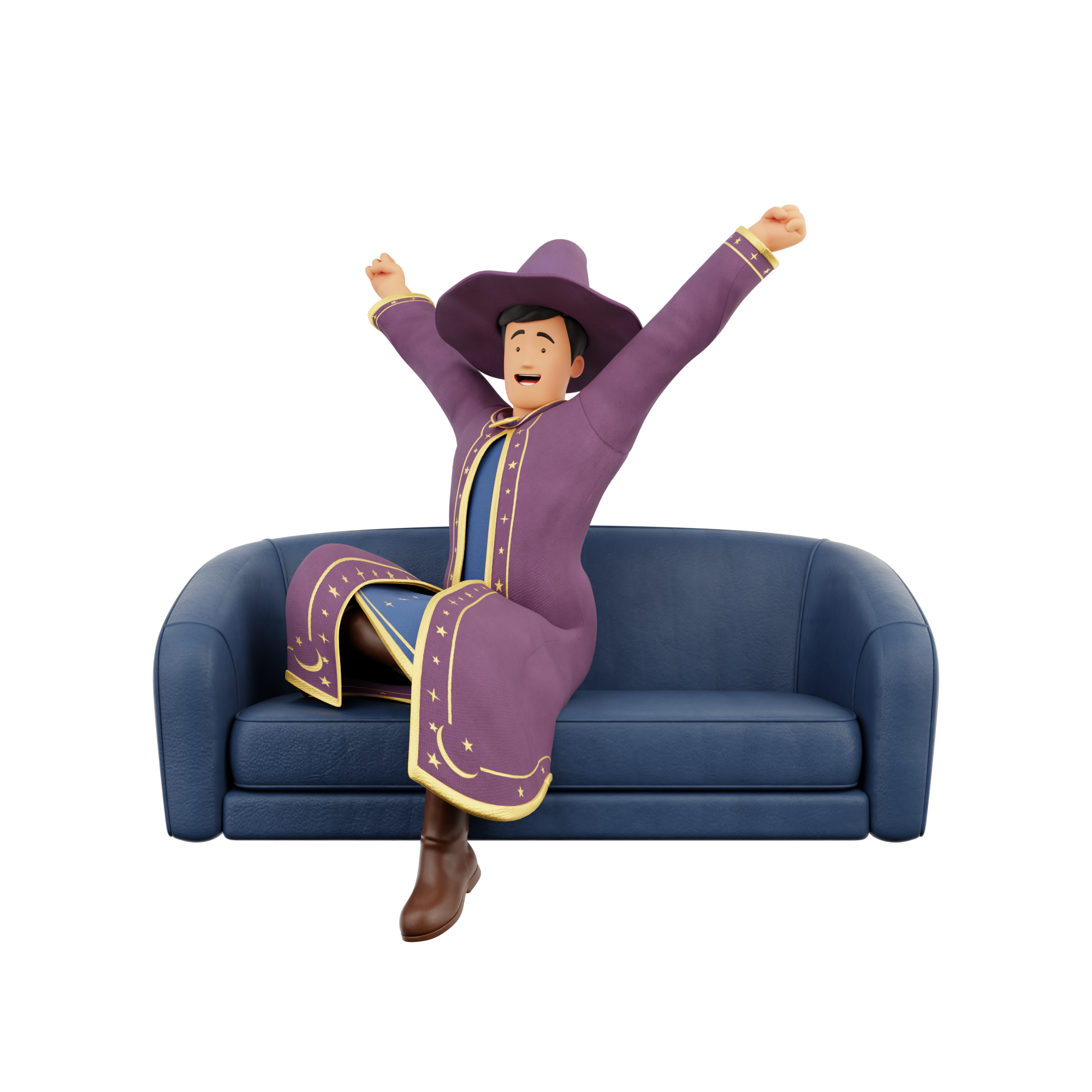 Cartoon Wizard seated couch celebration pose