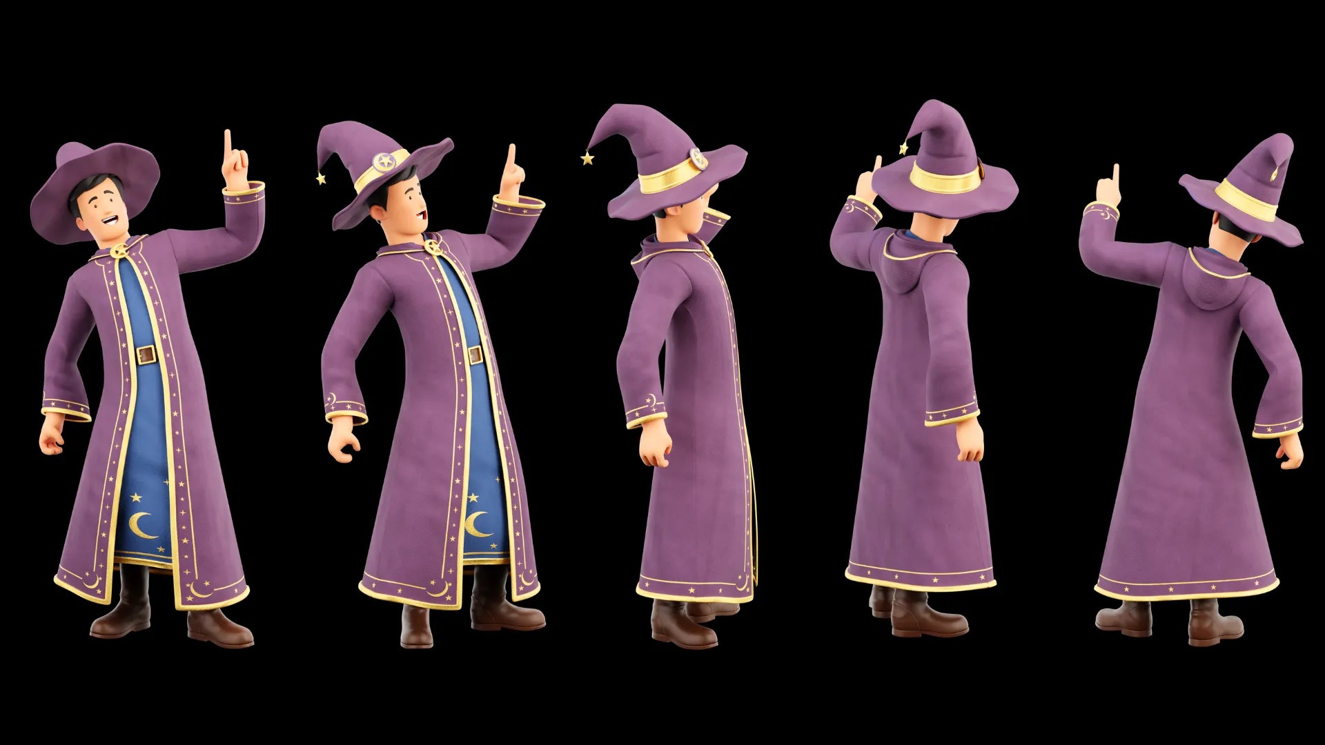 Cartoon Wizard rendered turnaround views
