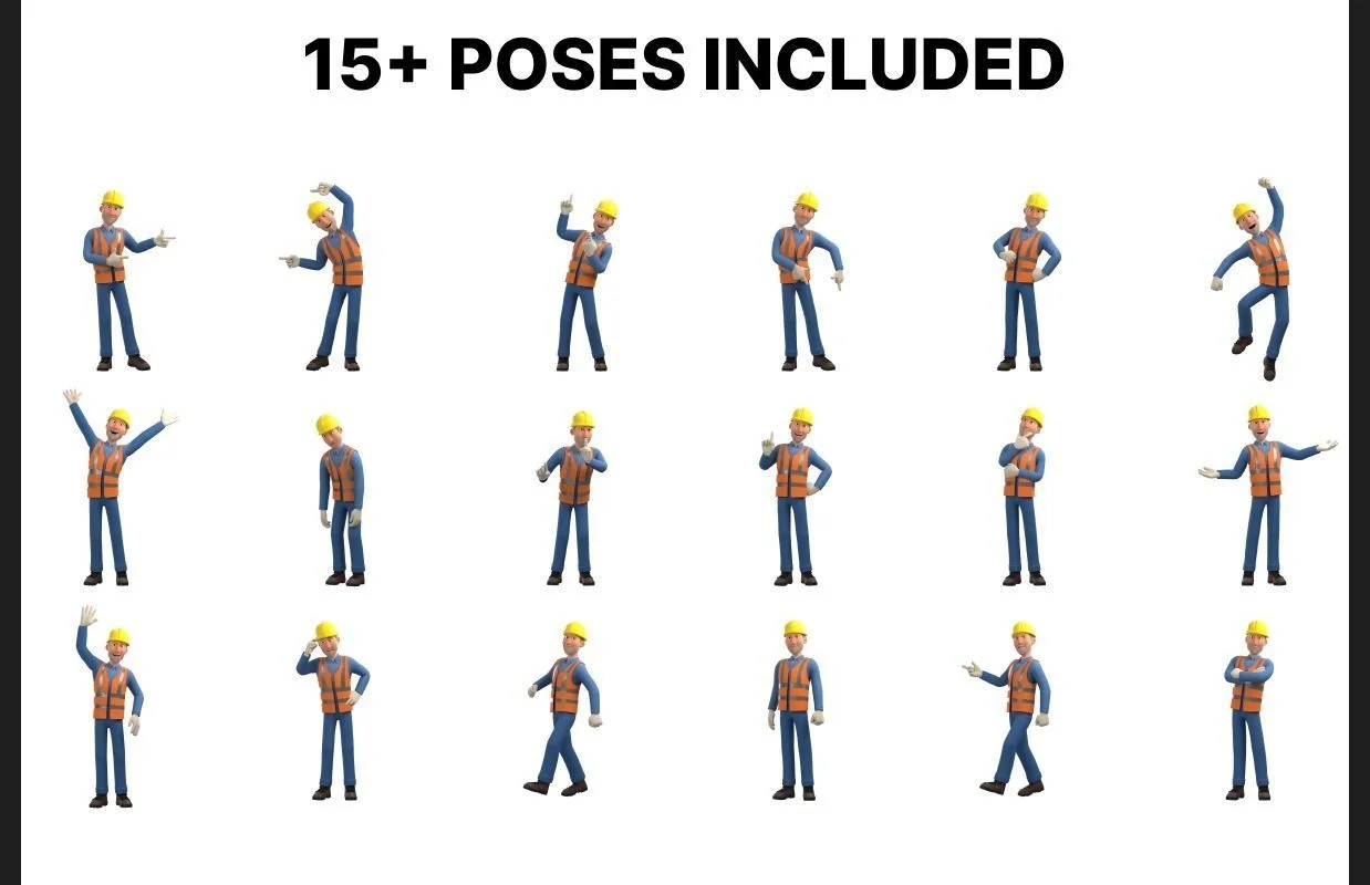 Construction Worker: poses preview 15 plus worker pose collection