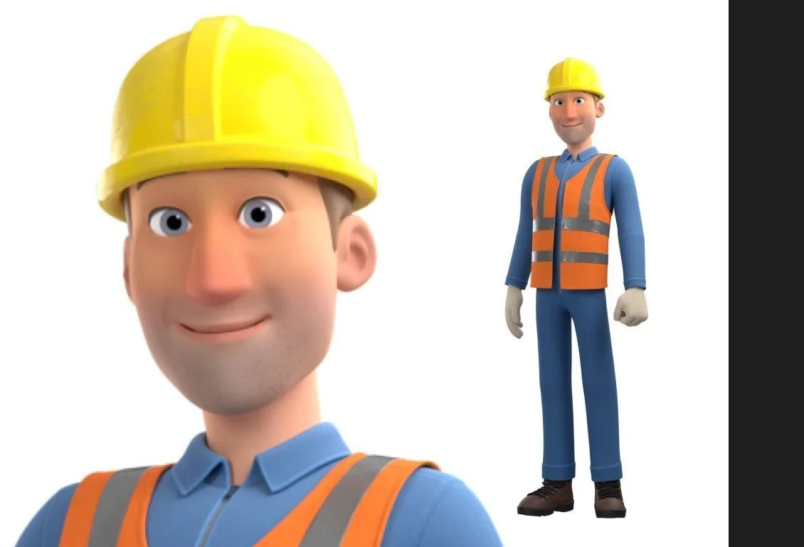 Construction Worker: character preview standing worker and face close up