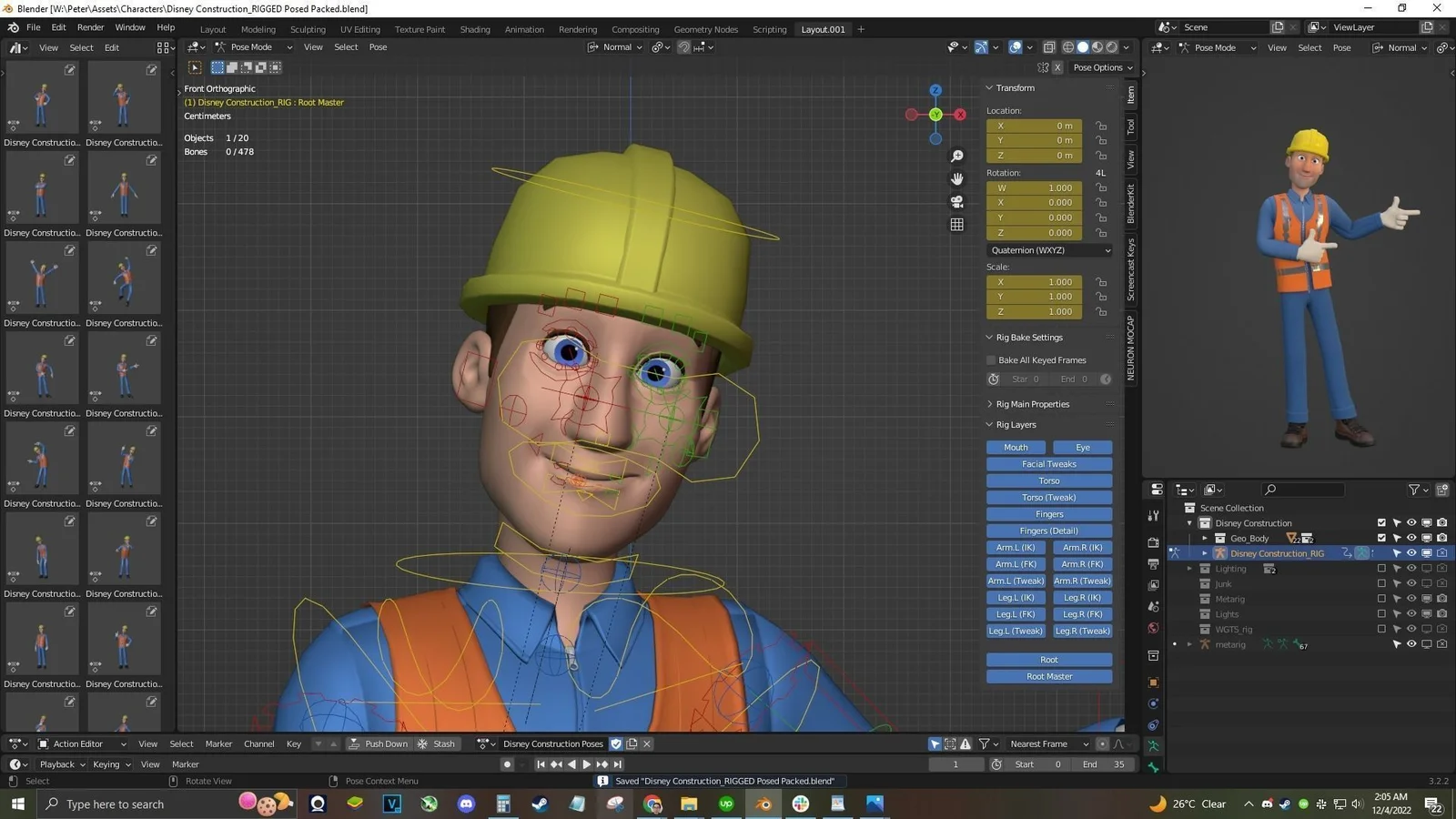 Construction Worker: blender face rig preview face eyes and hard hat