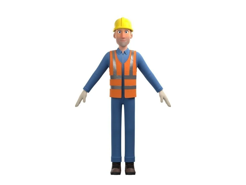 Construction Worker: character preview full body a pose front
