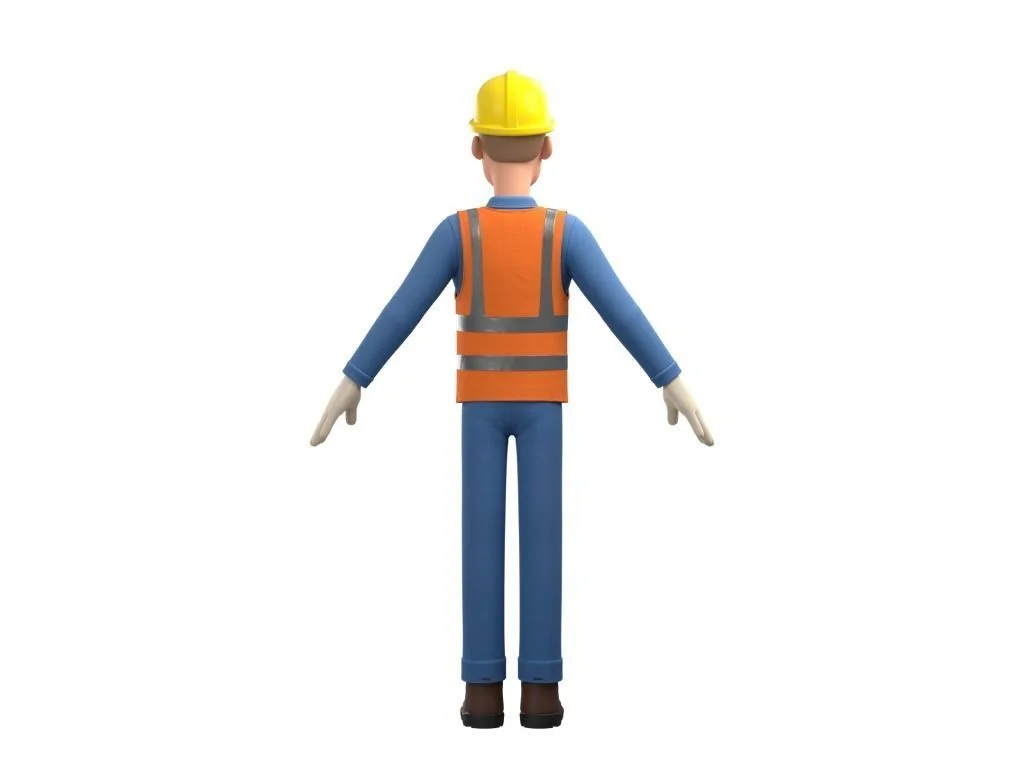 Construction Worker: character preview full body a pose back