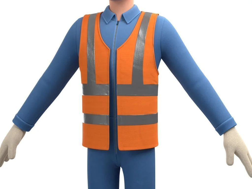 Construction Worker: material detail preview safety vest reflective strips shirt and gloves