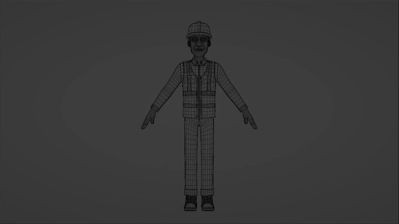 Construction Worker: mesh preview wireframe full body a pose front