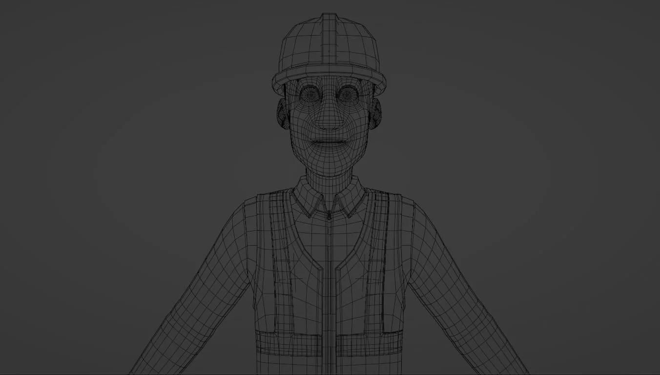 Construction Worker: mesh preview wireframe face hard hat and shoulders