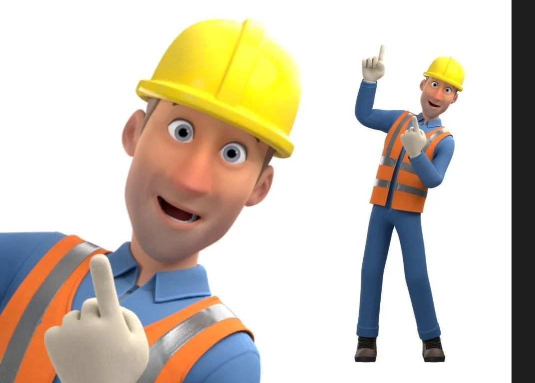 Construction Worker: pose preview worker pointing up with both hands