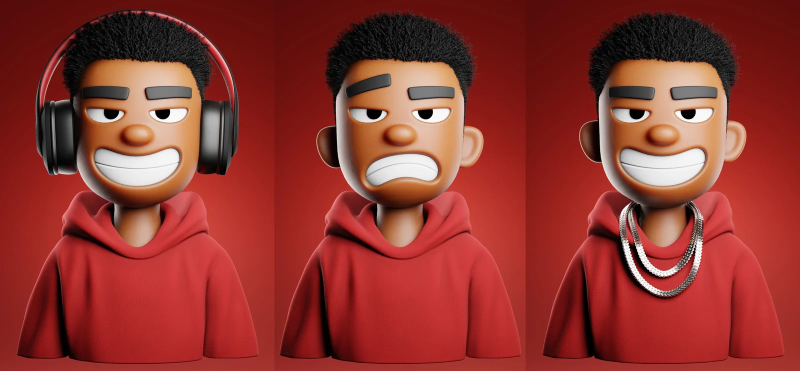 Stylized Character Template: Varianten mit Kopfhörern, finsterem Ausdruck und Halsketten
