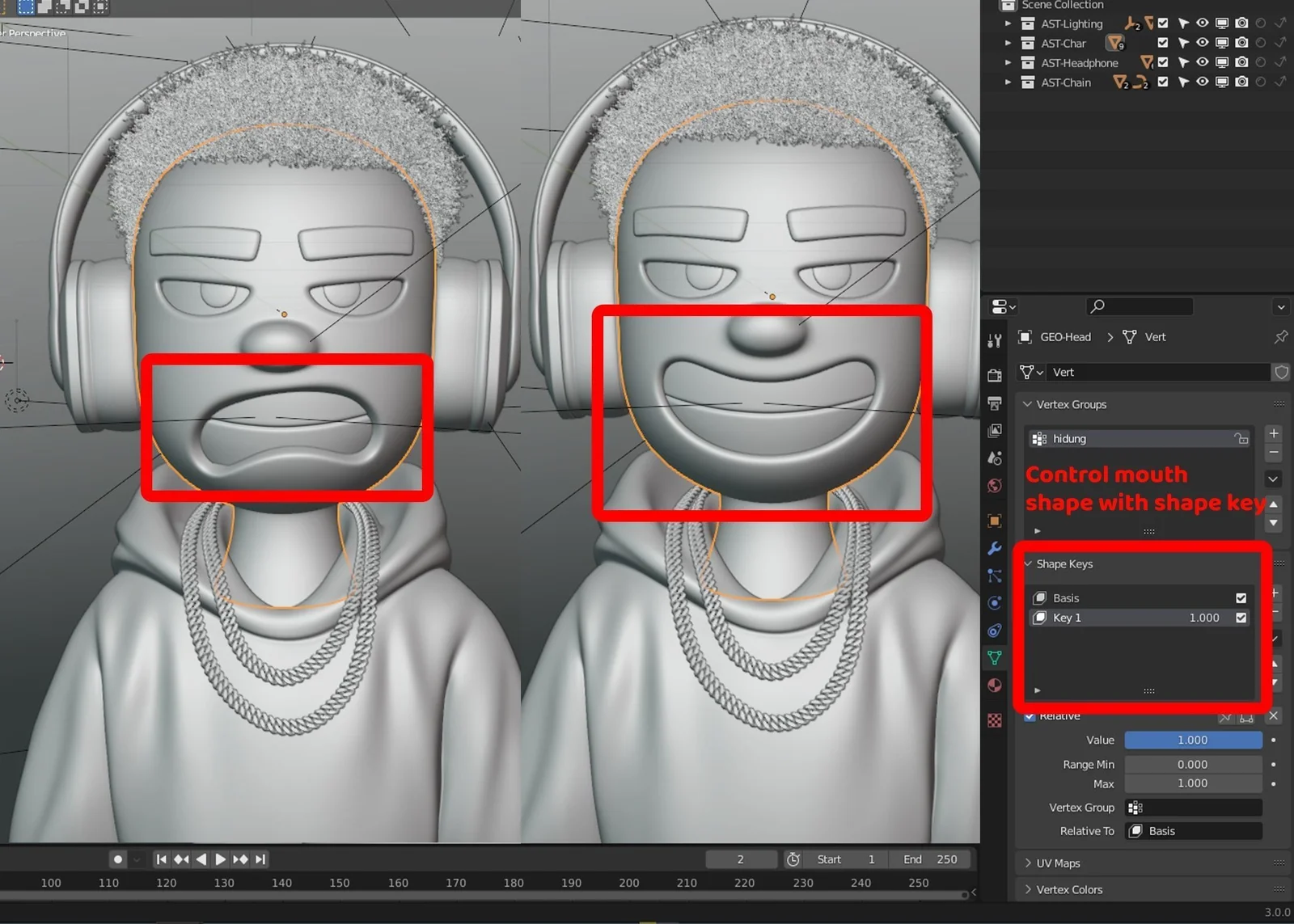 Stylized Character Template: Mund-Shape-Keys, Lächeln und finsterer Ausdruck