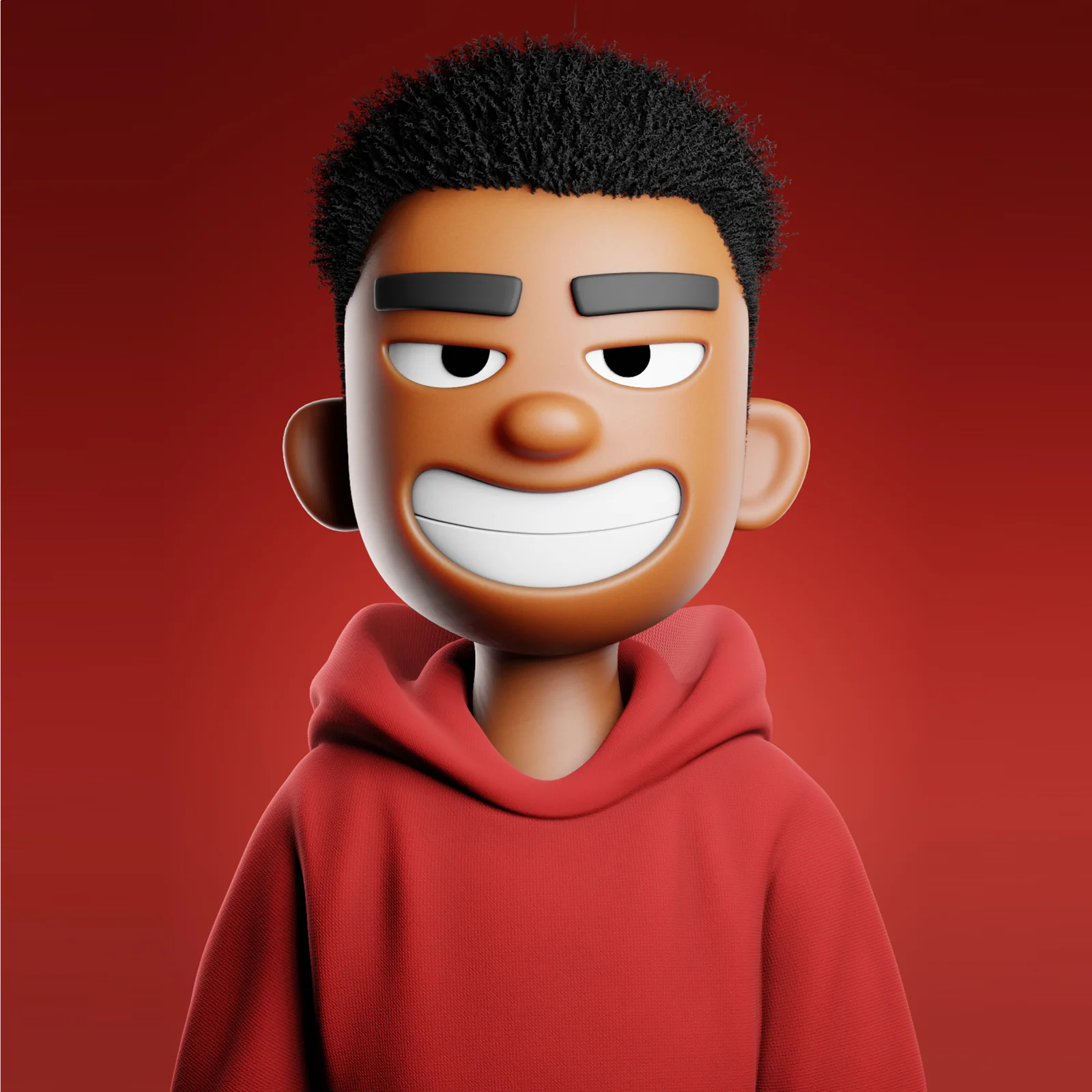 Stylized Character Template: quadratisches Renderbild mit Lächeln und rotem Hoodie
