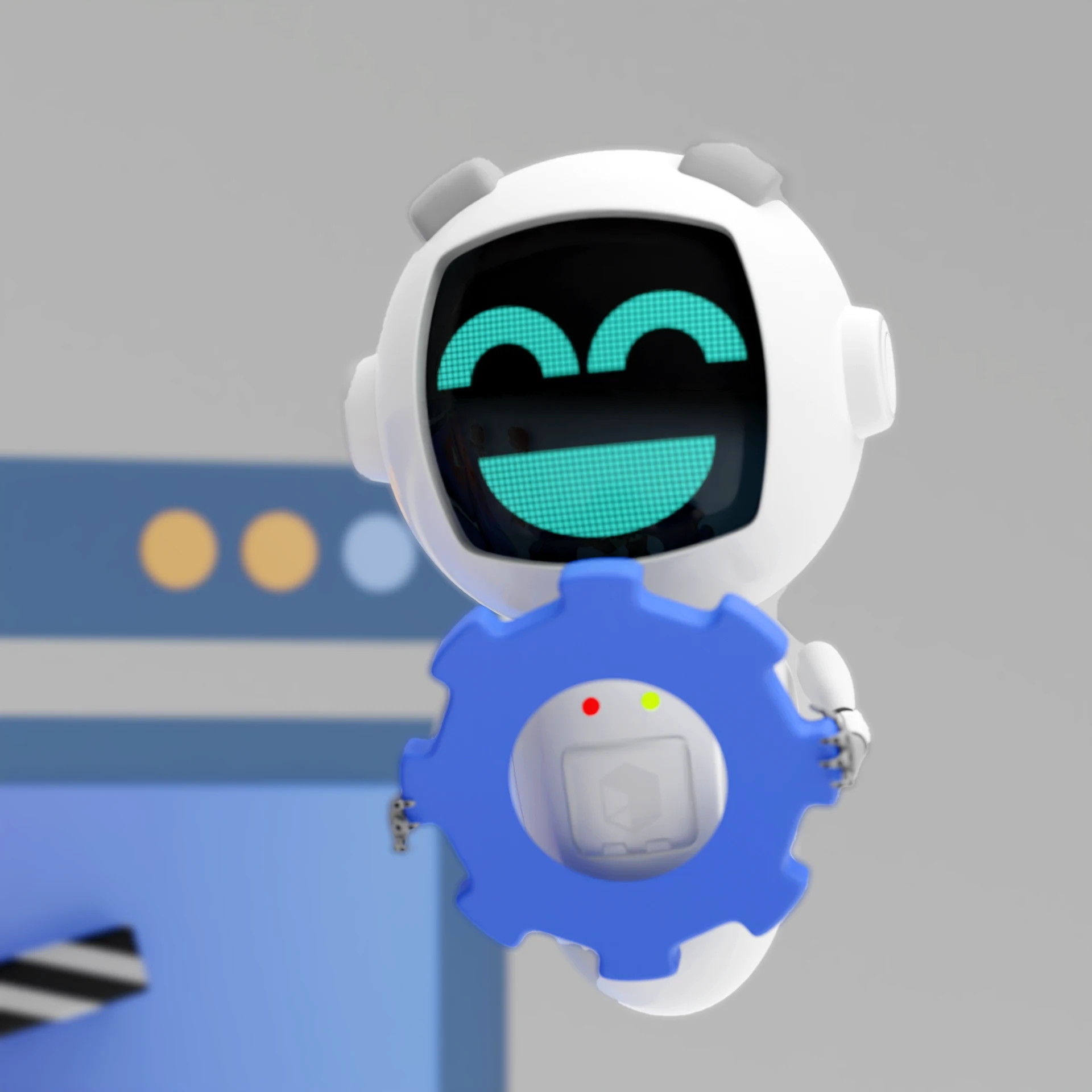 Close up on cartoon robot making UI changes