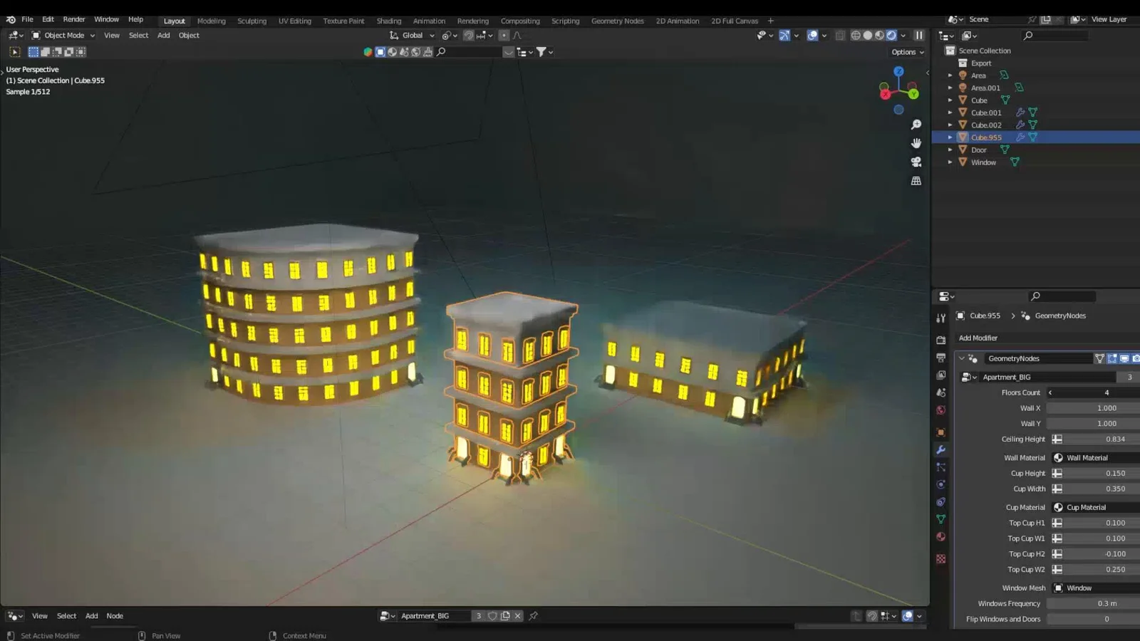 Regler des Worldz-Gebäudegenerators in Blender